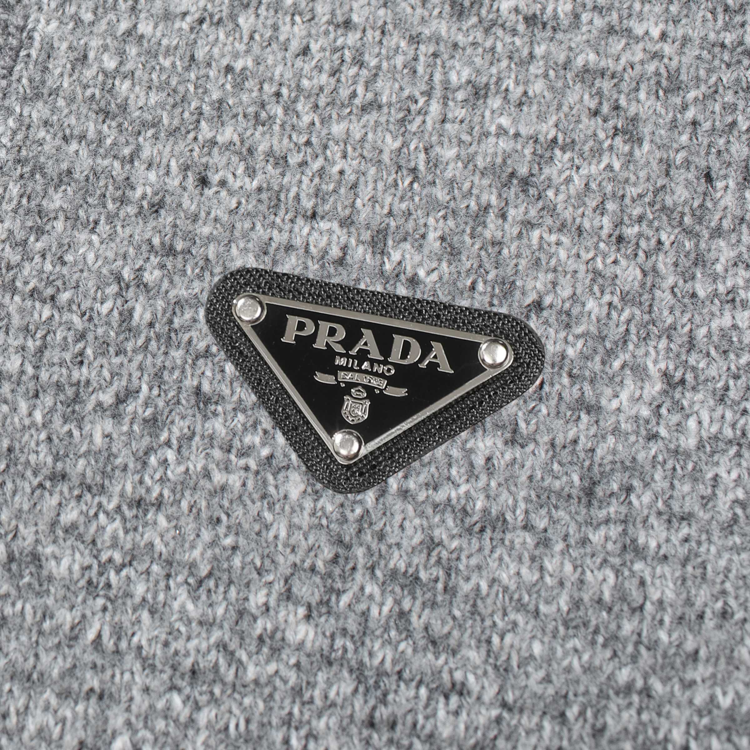 PRADA classic triangle leather label shirt collar faux two-piece knit sweater