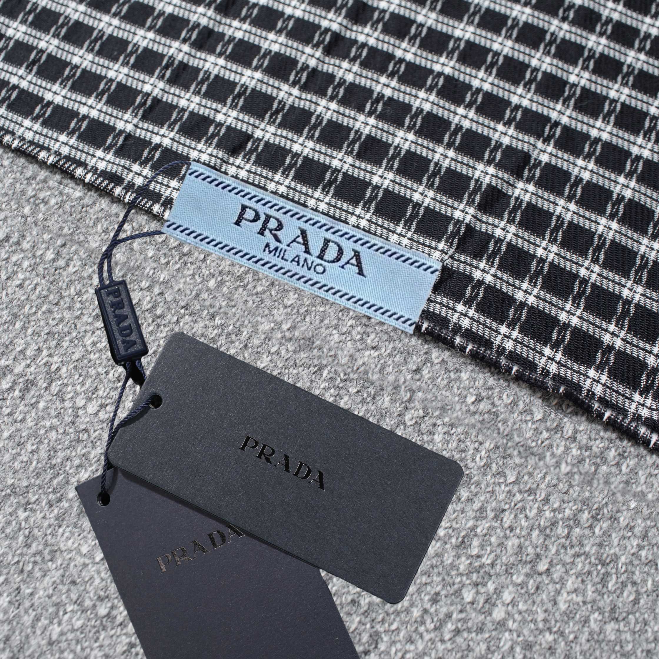 PRADA classic triangle leather label shirt collar faux two-piece knit sweater