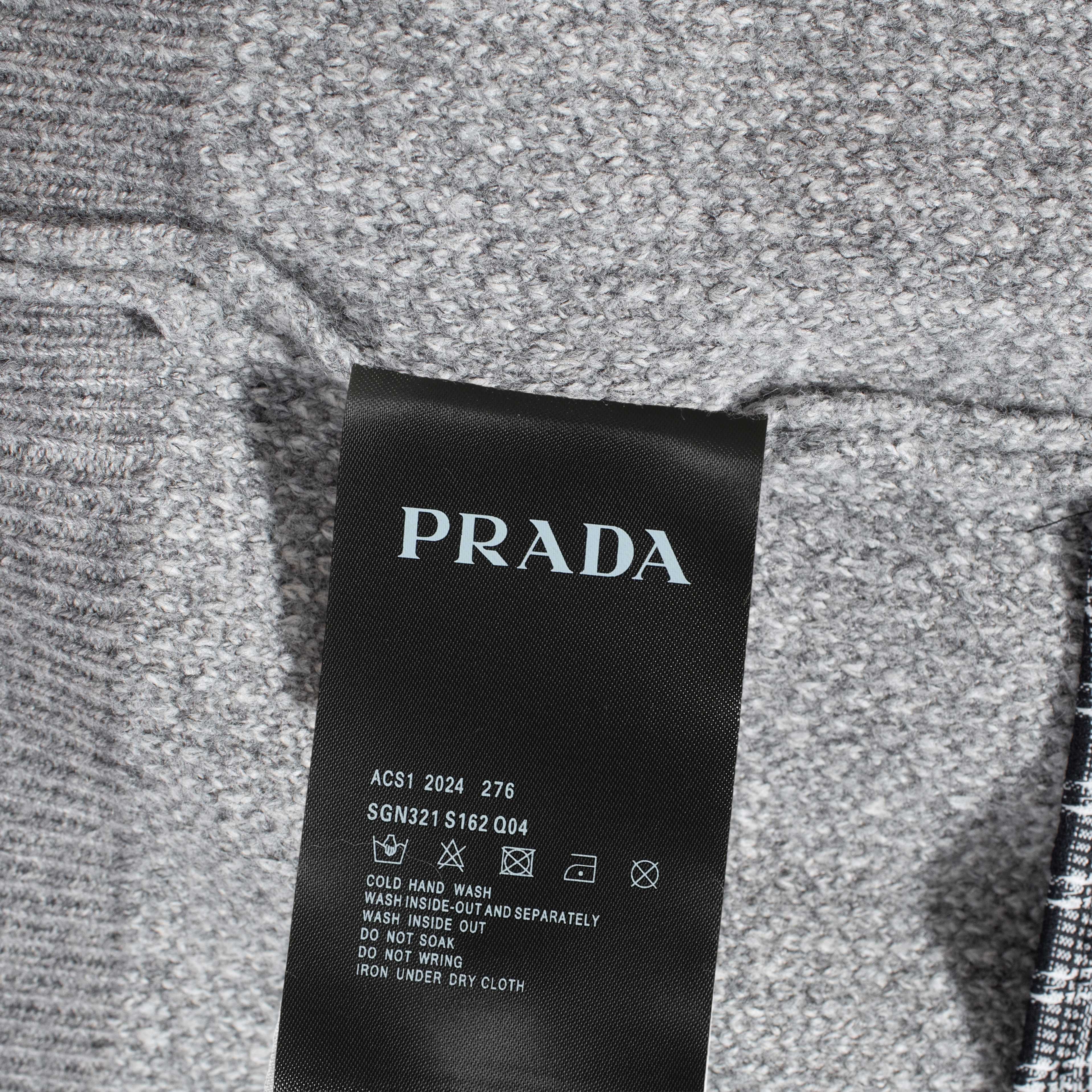 PRADA classic triangle leather label shirt collar faux two-piece knit sweater
