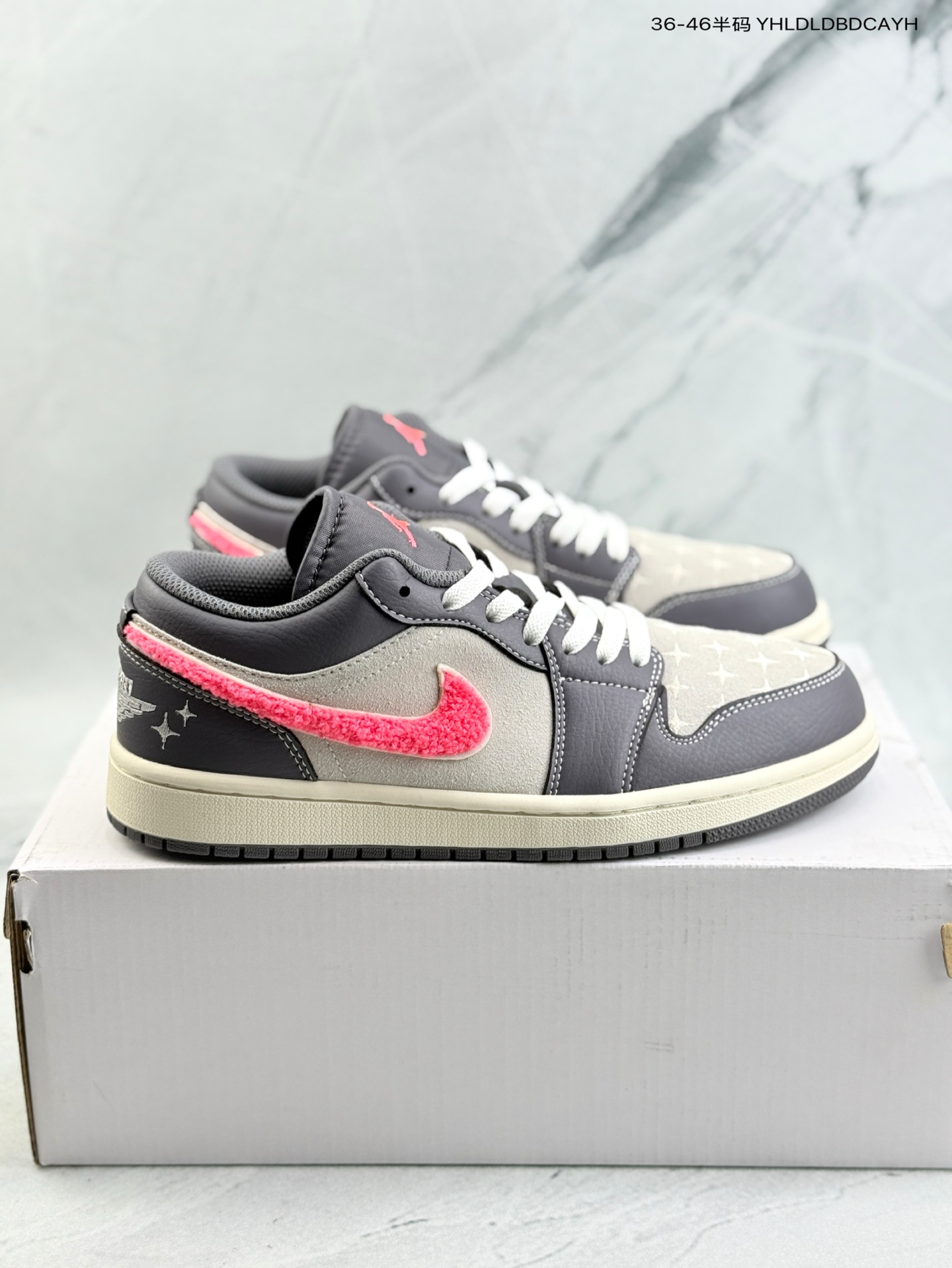 Air Jordan 1 Low Low-top Grey Pink Fleece Swoosh Sneakers