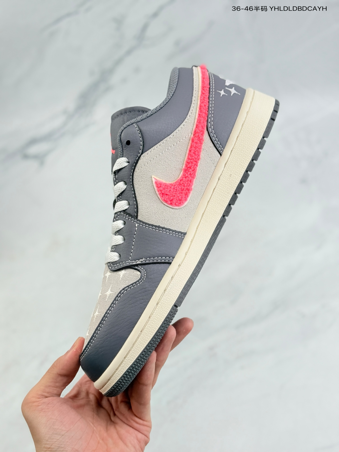 Air Jordan 1 Low Low-top Grey Pink Fleece Swoosh Sneakers