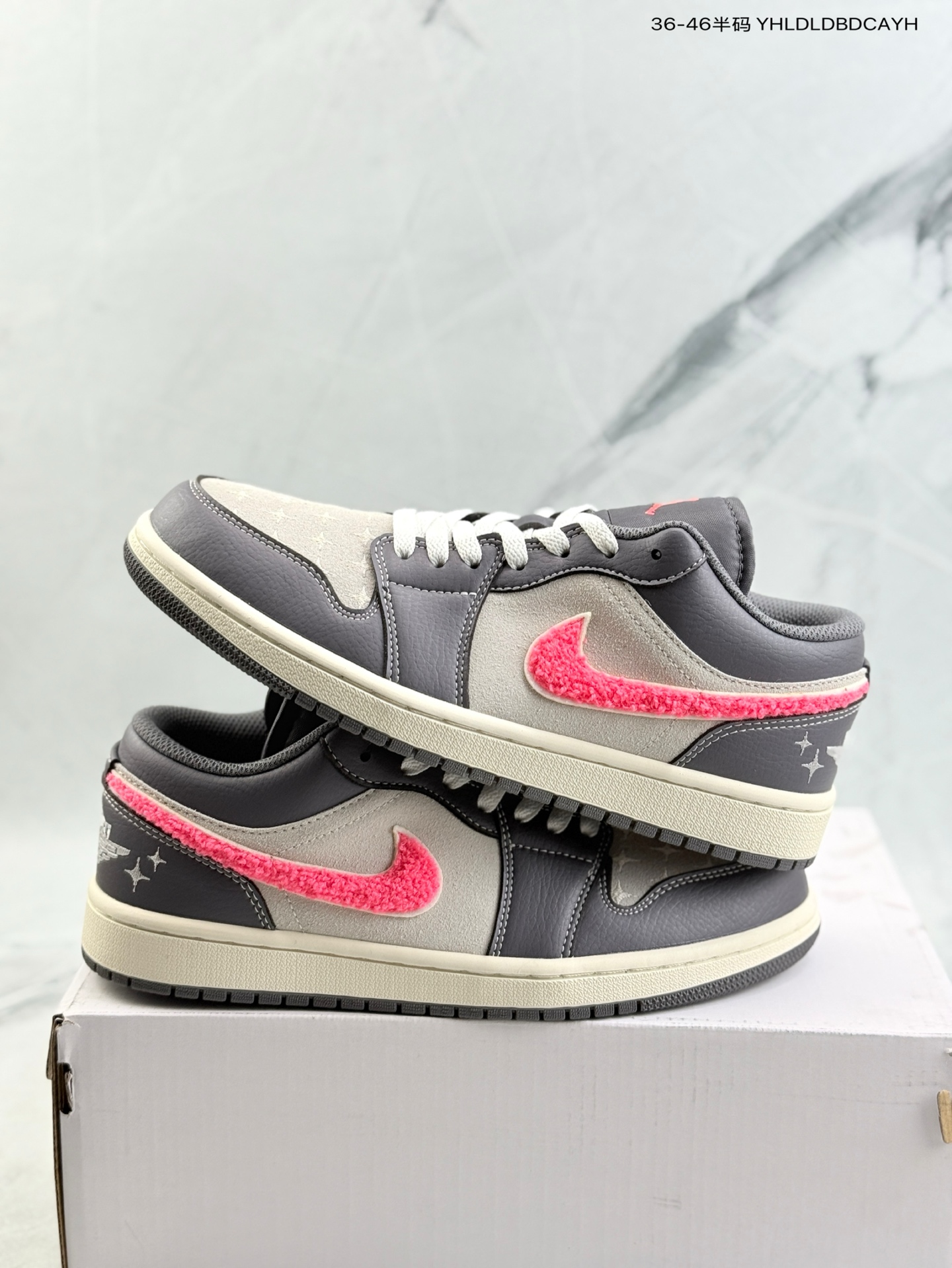Air Jordan 1 Low Low-top Grey Pink Fleece Swoosh Sneakers