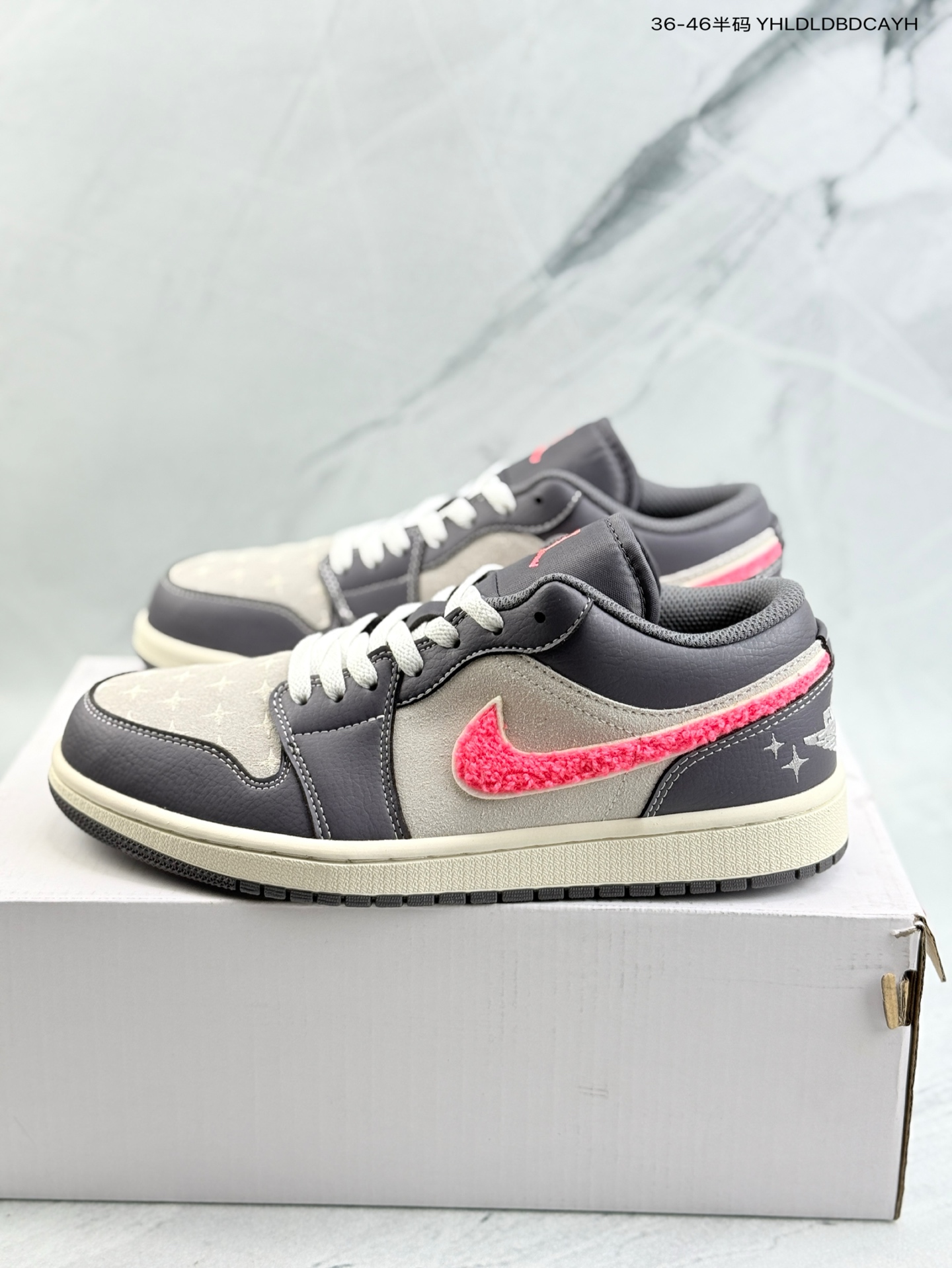 Air Jordan 1 Low Low-top Grey Pink Fleece Swoosh Sneakers