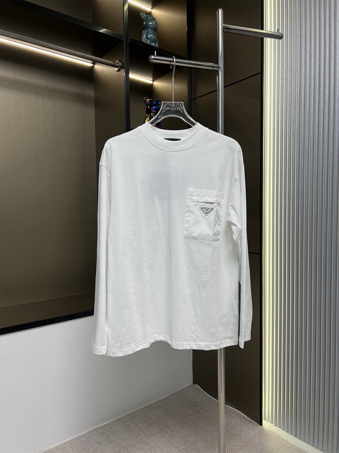 PRADA 2025FW New Pocket Triangle Logo Couple Casual Long-Sleeve T-Shirt