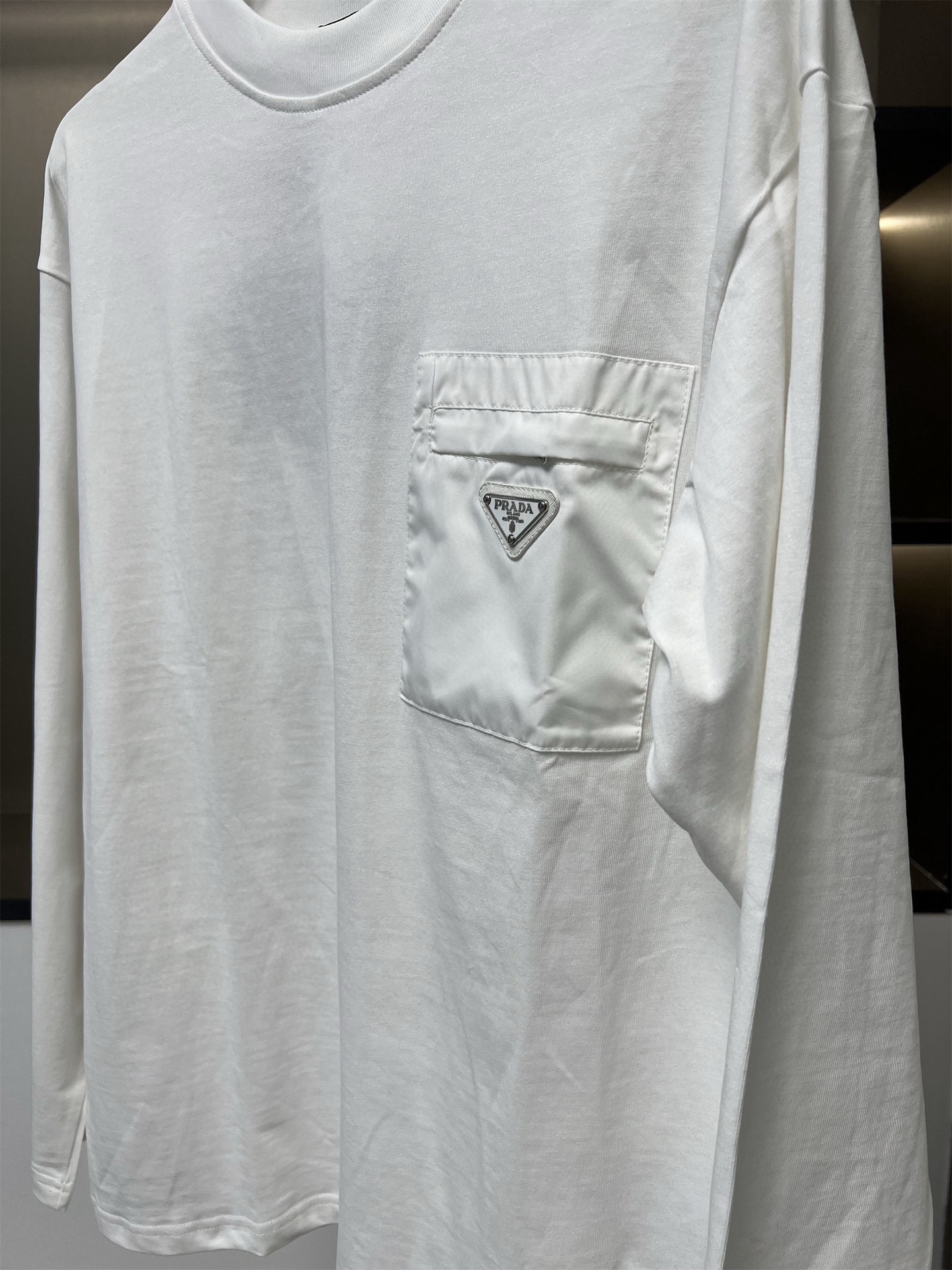 PRADA 2025FW New Pocket Triangle Logo Couple Casual Long-Sleeve T-Shirt