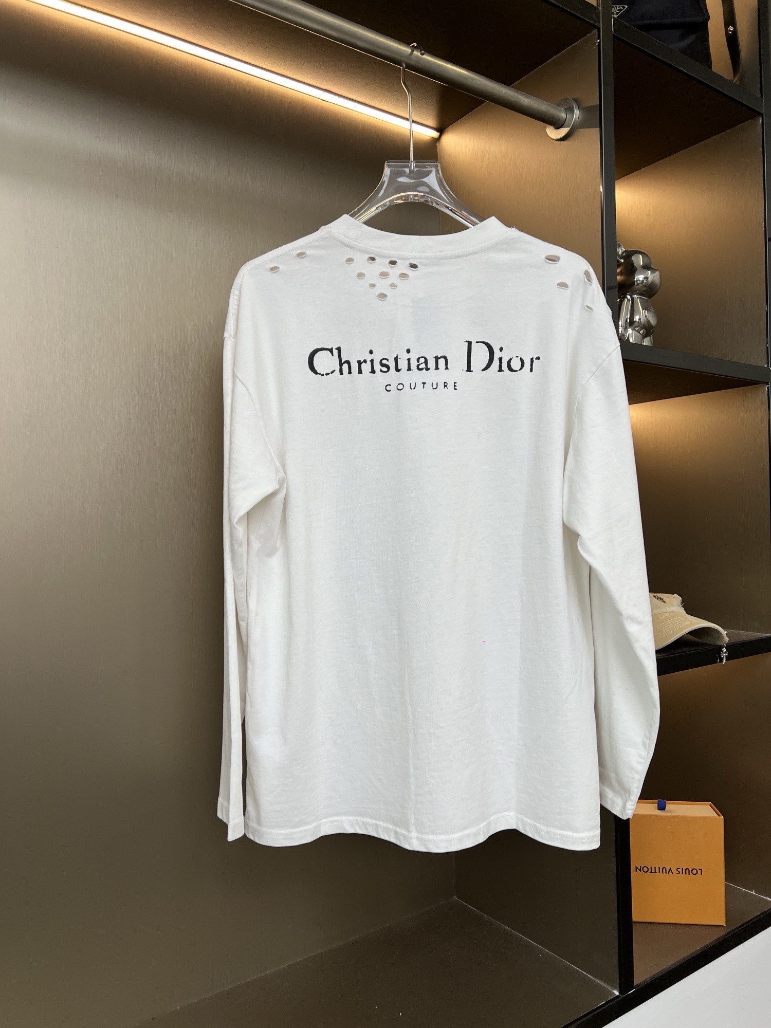 DIOR 2025SS New Solid Color Letter Washed Ripped Couple Casual Long-Sleeve