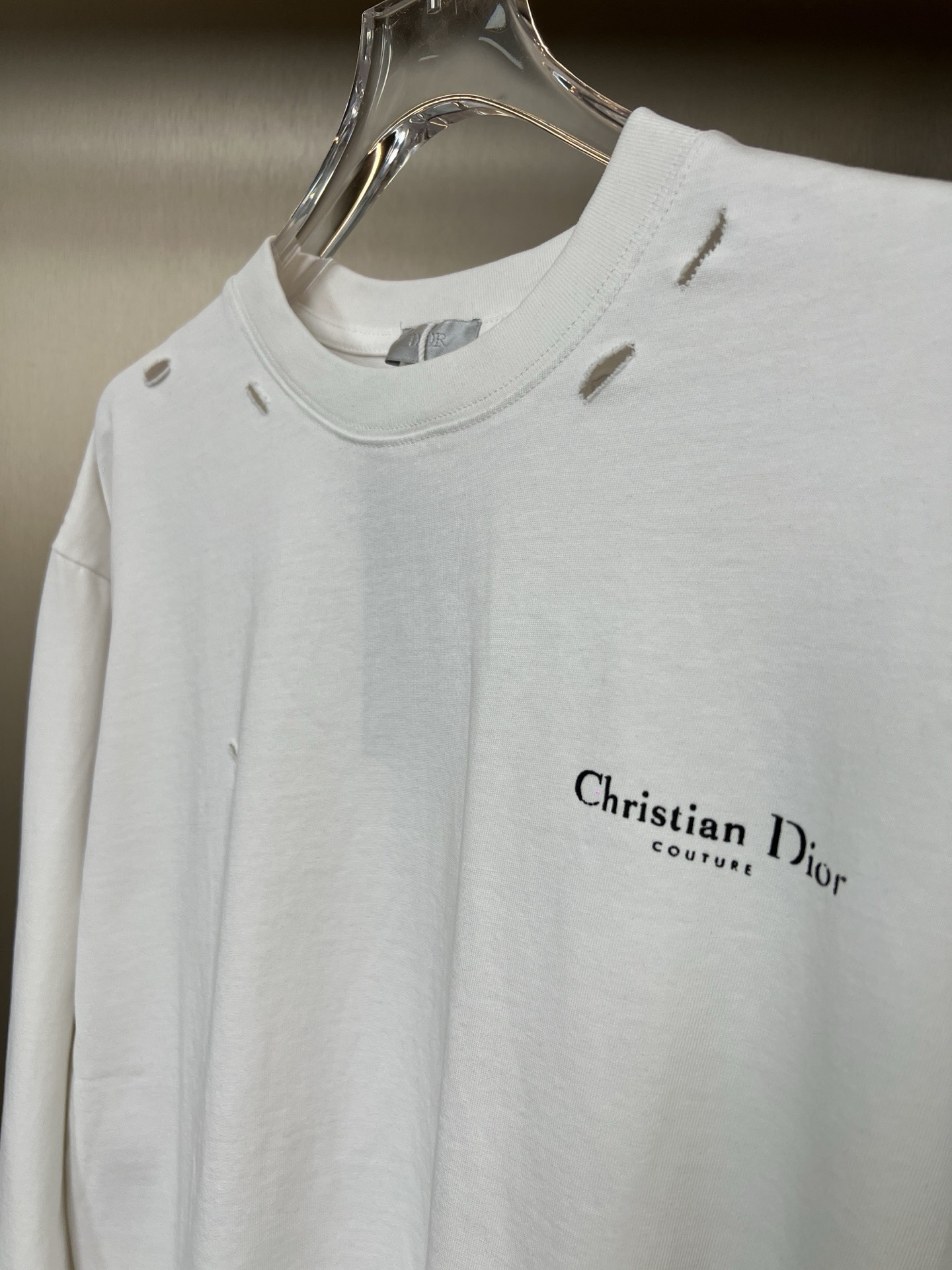 DIOR 2025SS New Solid Color Letter Washed Ripped Couple Casual Long-Sleeve
