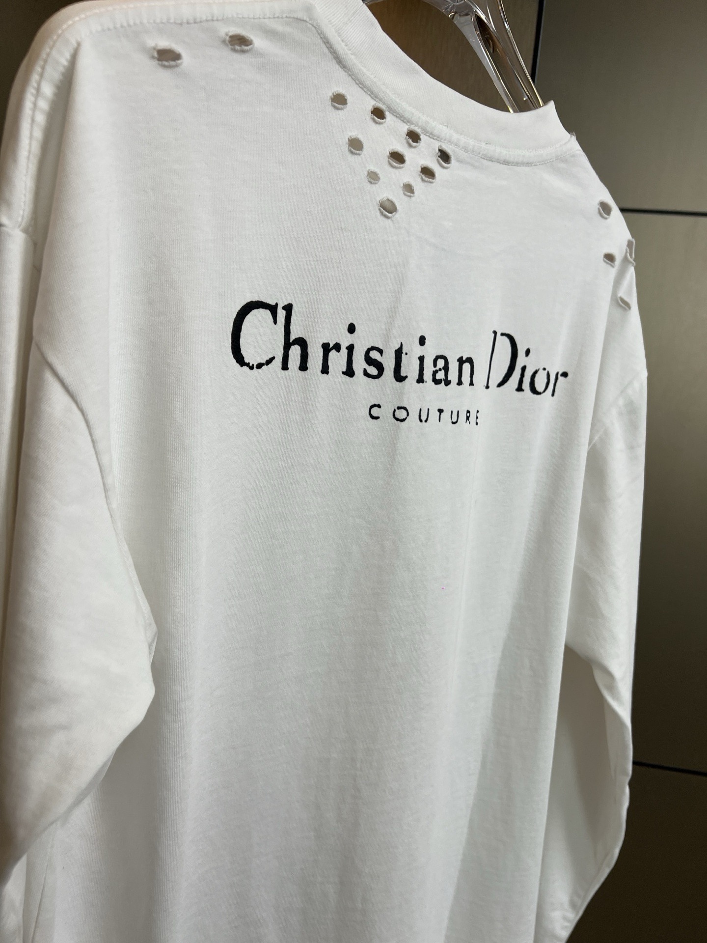 DIOR 2025SS New Solid Color Letter Washed Ripped Couple Casual Long-Sleeve