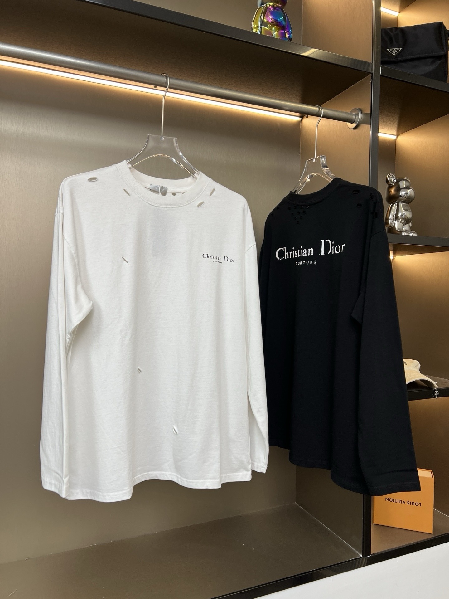 DIOR 2025SS New Solid Color Letter Washed Ripped Couple Casual Long-Sleeve