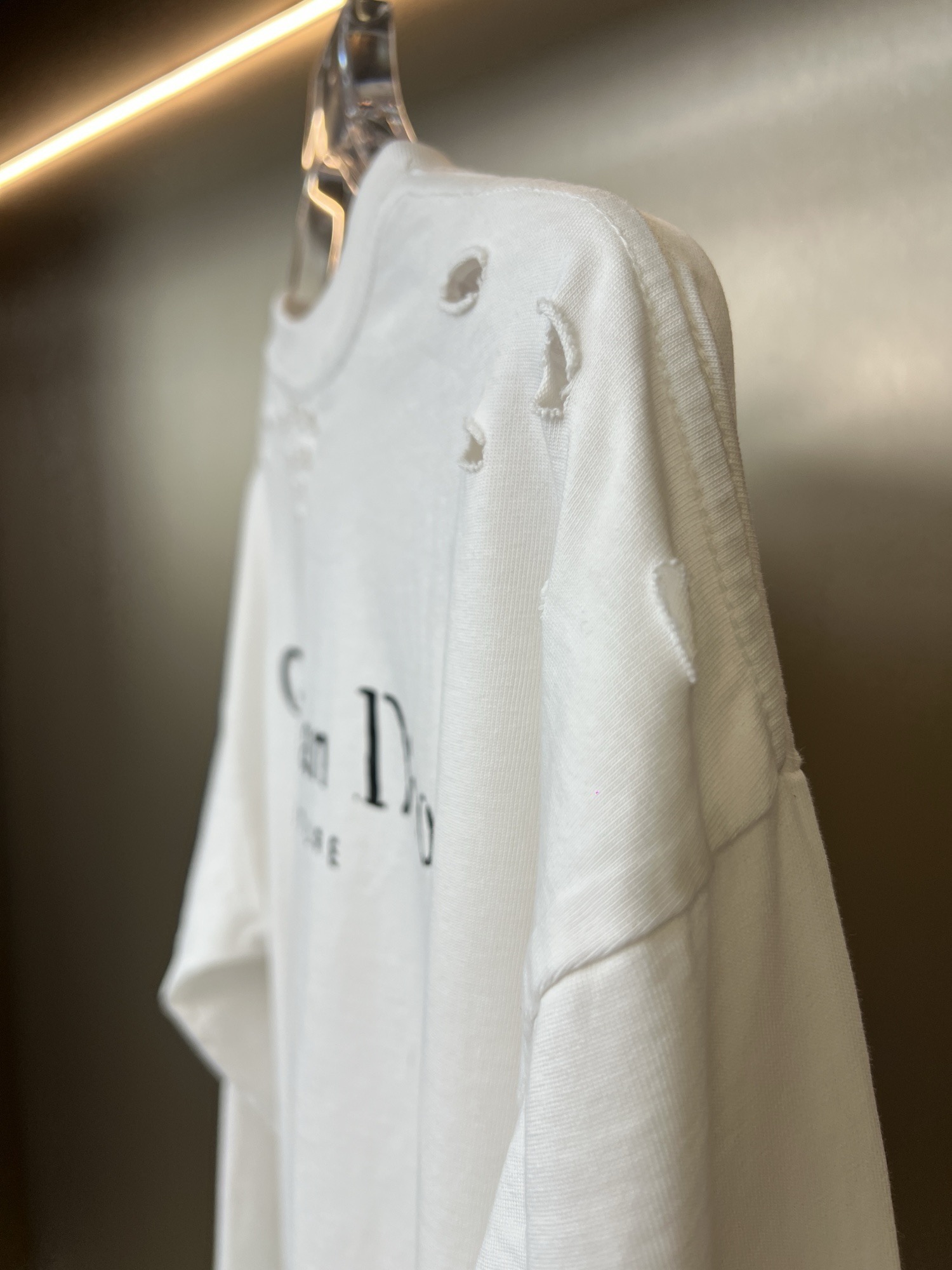 DIOR 2025SS New Solid Color Letter Washed Ripped Couple Casual Long-Sleeve