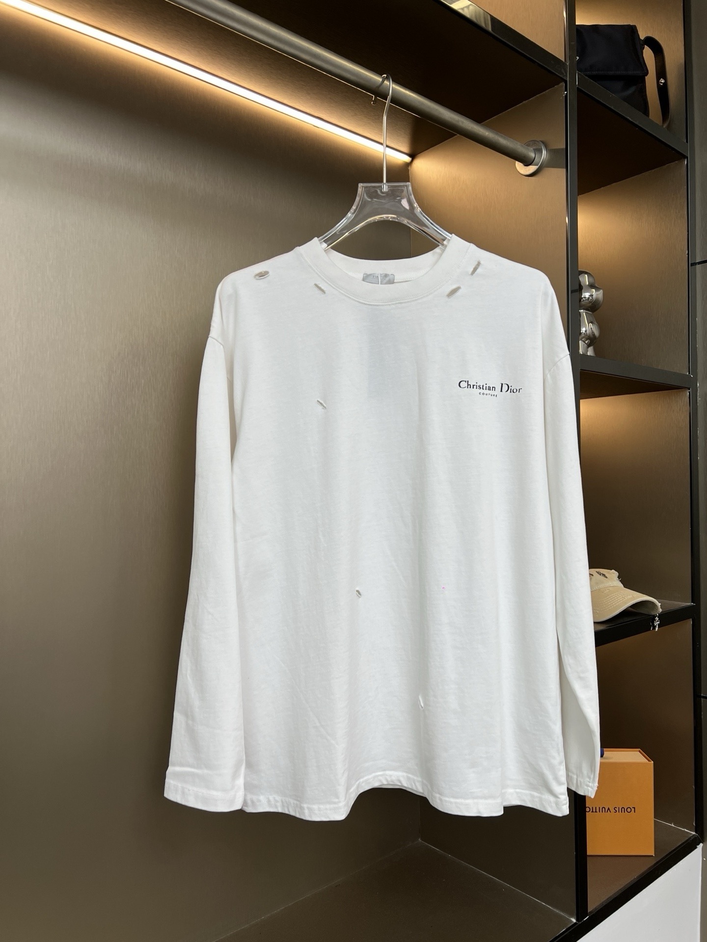 DIOR 2025SS New Solid Color Letter Washed Ripped Couple Casual Long-Sleeve