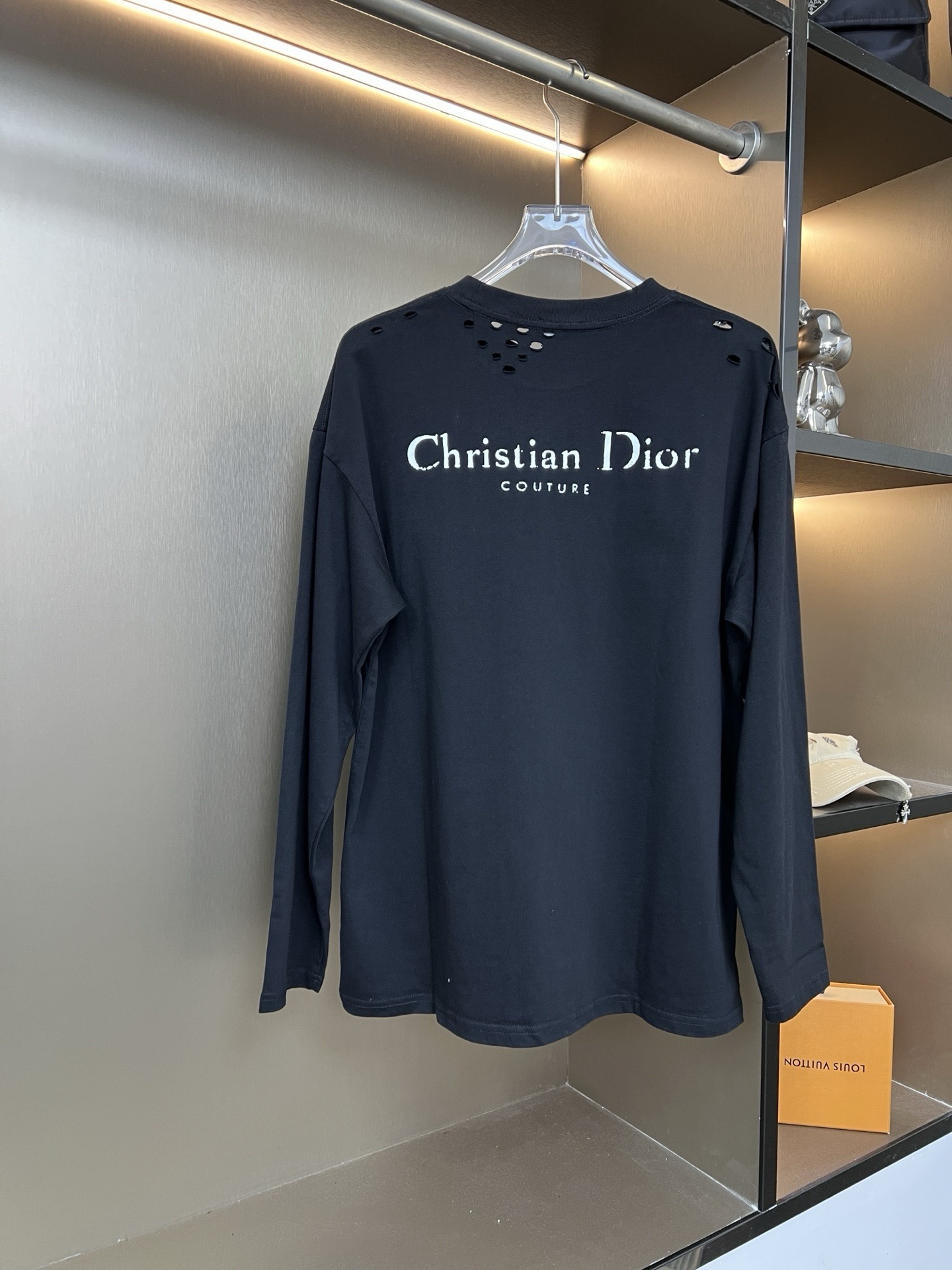 DIOR 2025SS New Solid Color Letter Washed Ripped Couple Casual Long-Sleeve