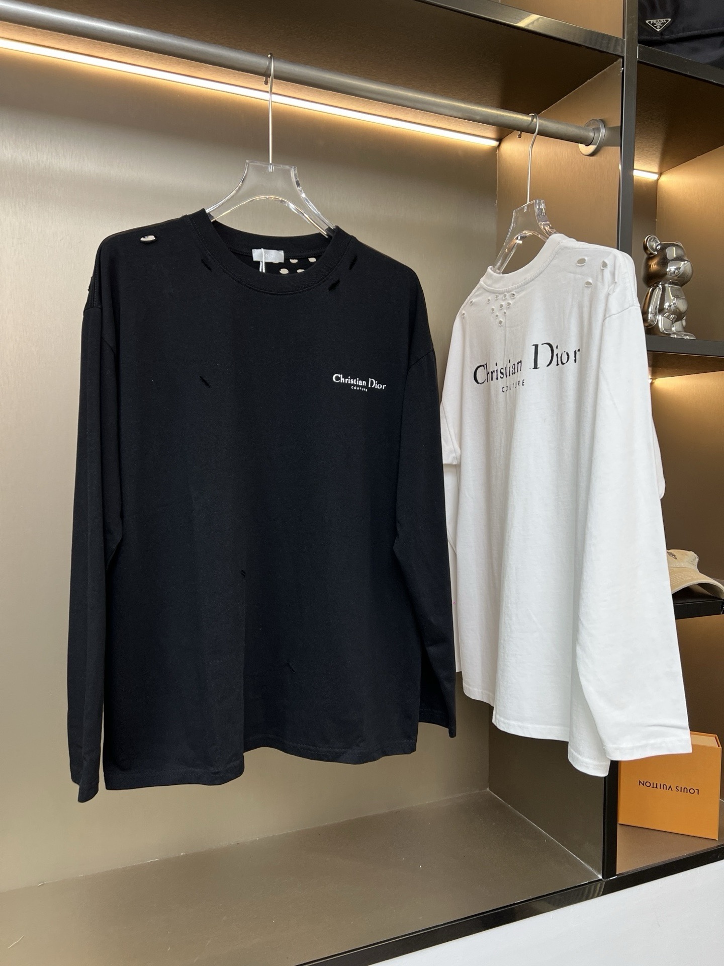 DIOR 2025SS New Solid Color Letter Washed Ripped Couple Casual Long-Sleeve