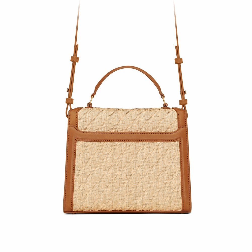 【Saint Laurent】山本美月さん同項大人気新作バッグを驚きプライスでGET！ラフィアとベジタブルタンニンレザー製 カサンドラ ミニトップハンドルバッグ