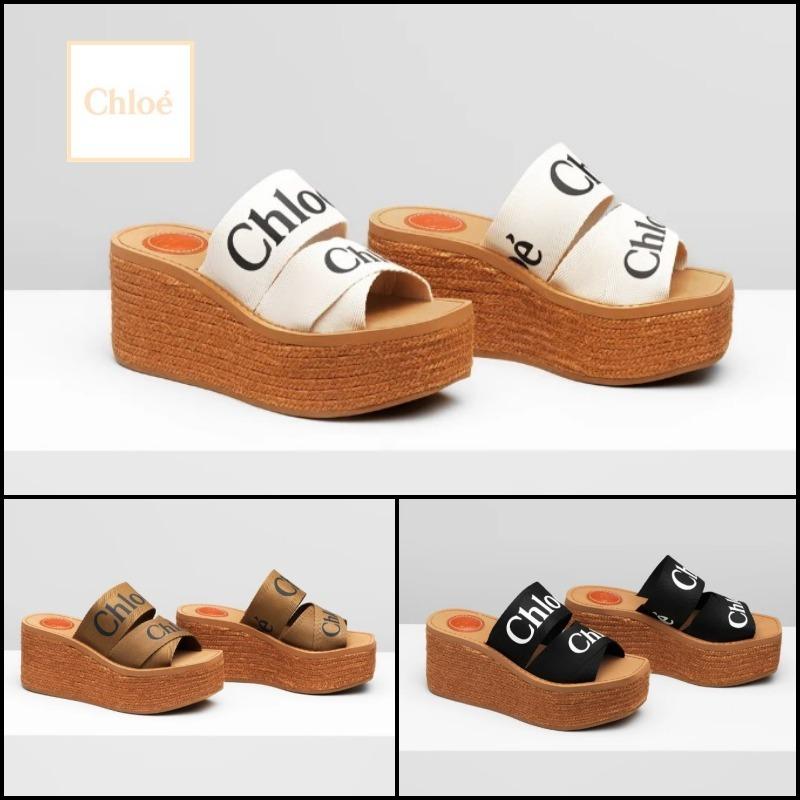 【Chloe】ウェッジミュール キャンバス製「Woody」ウェッジミュール