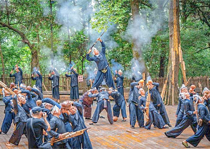 Gun salute in Basha Miao Village, Guizhou