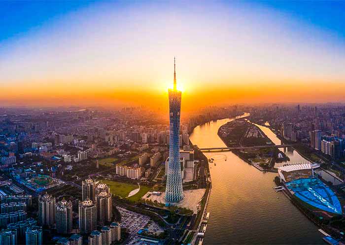 The view of the Canton Tower at dusk