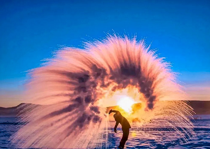 Snow Town, China - Water Splashes Turn to Ice