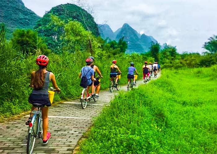 Cycling through the countryside of Yangshuo