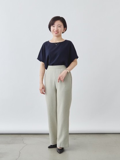 リネンライクパンツ セミワイド