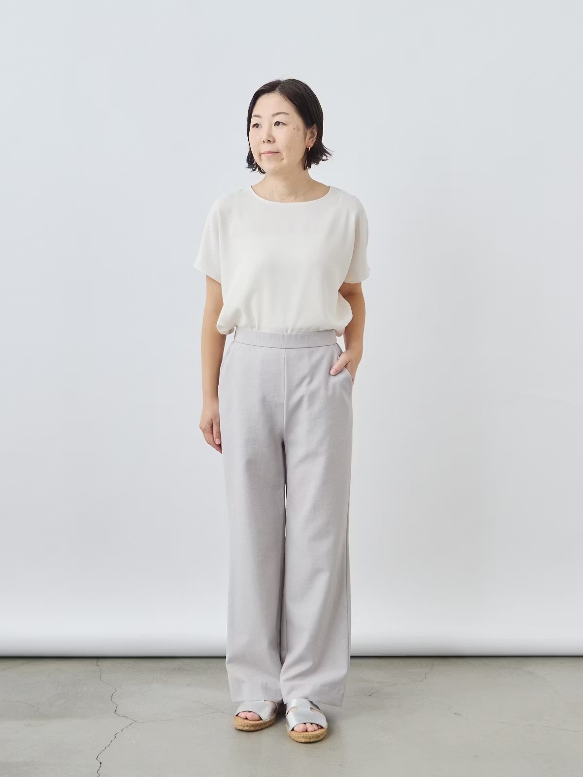 リネンライクパンツ セミワイド