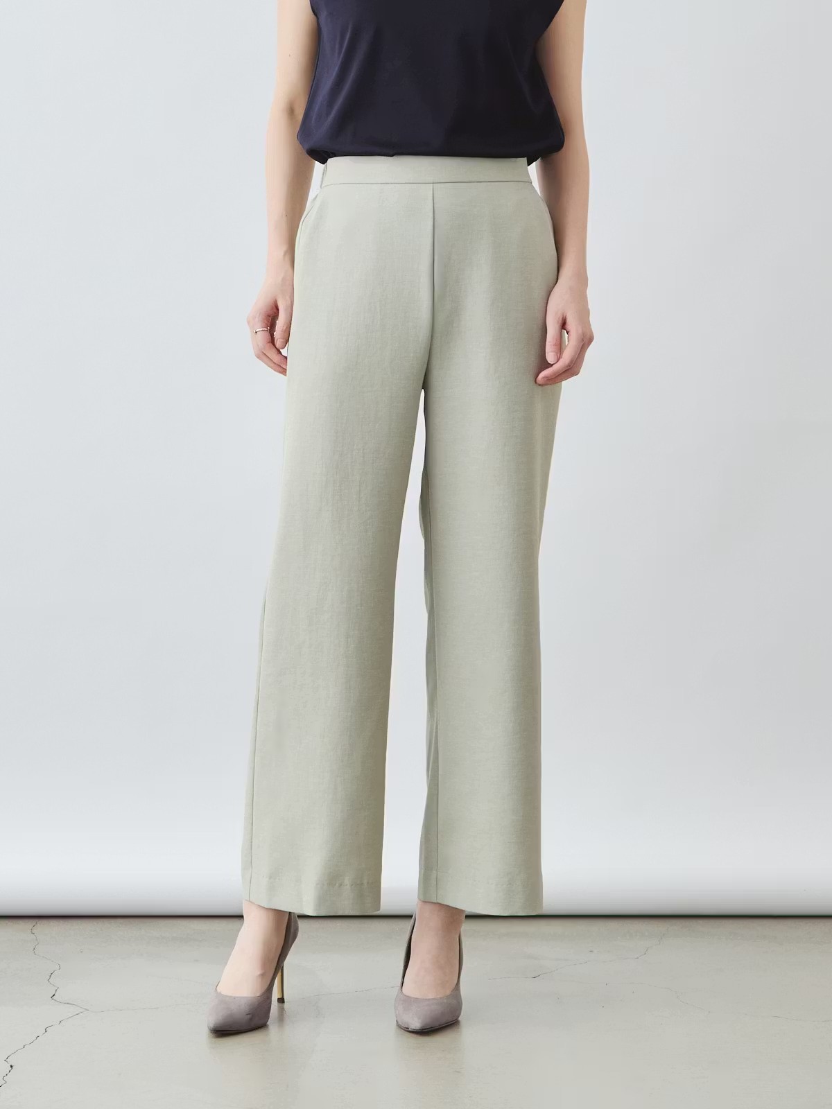 リネンライクパンツ セミワイド