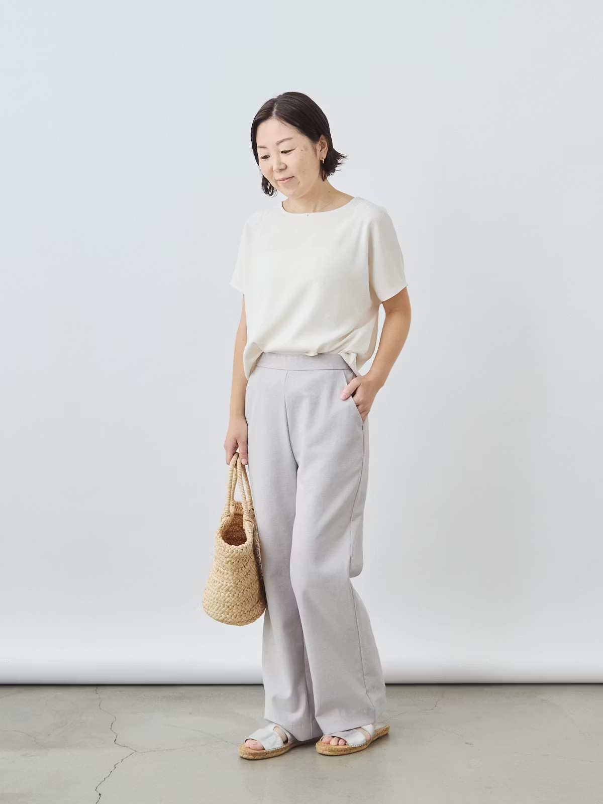 リネンライクパンツ セミワイド