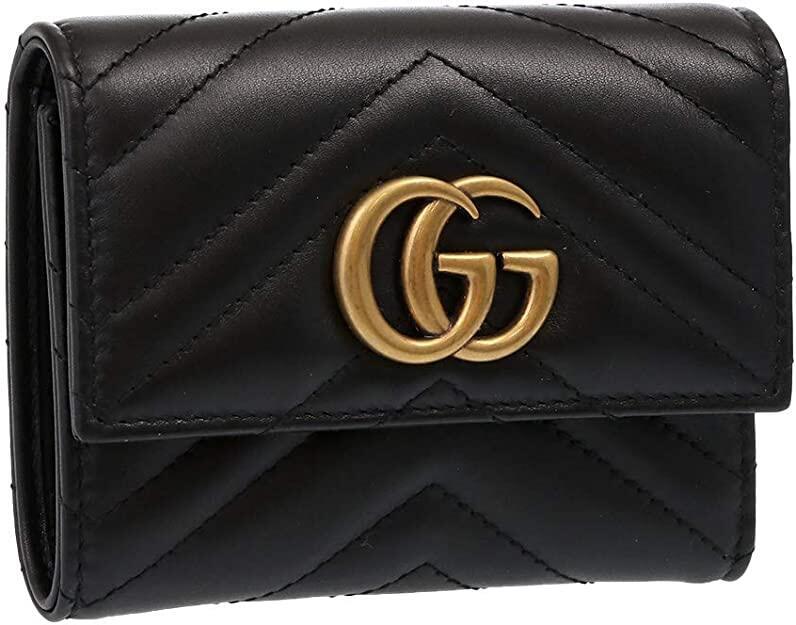 グッチ GUCCI 財布 三つ折り財布 474802 DTD1T ブラック 特別送料無料 GG マーモント シェブロン キルティング レザー コンパクト ウォレット レディース ブランド 通販 2021AW