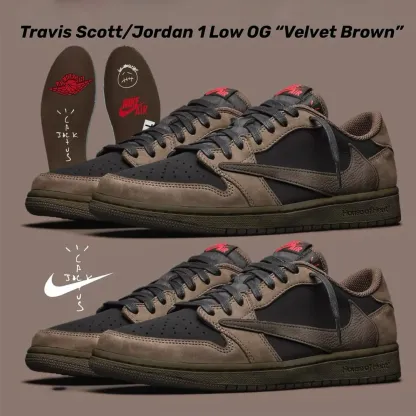 TRAVIS SCOTT × NIKE AIR JORDAN 1 LOW OG VELVET BROWN