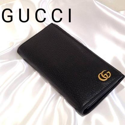 【国内発送★GUCCI】GGマーモント ダブルG ロゴ 長財布 ブラック