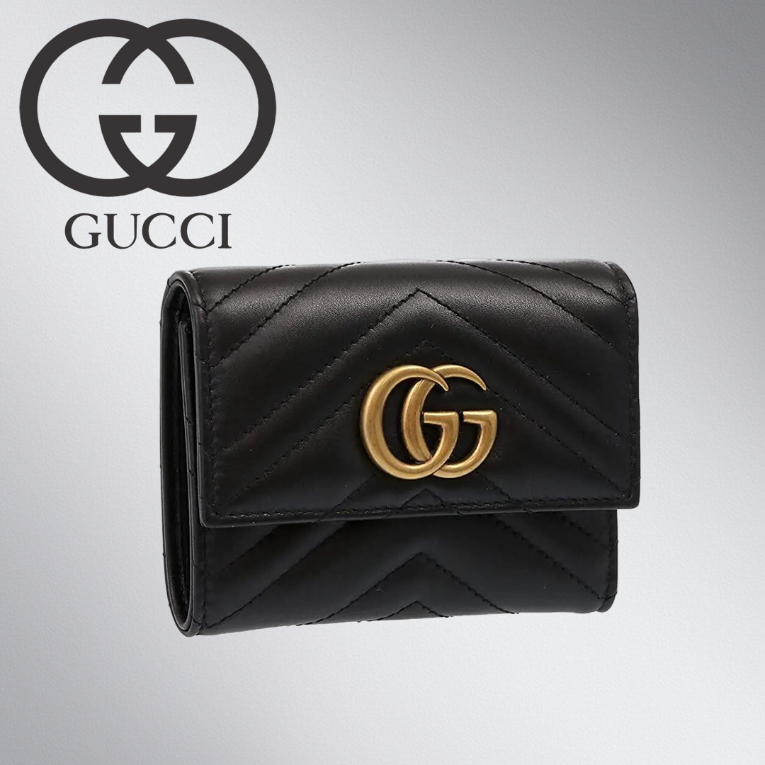 グッチ GUCCI 財布 三つ折り財布 474802 DTD1T ブラック 特別送料無料 GG マーモント シェブロン キルティング レザー コンパクト ウォレット レディース ブランド 通販 2021AW