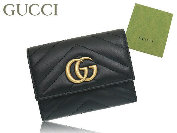 グッチ GUCCI 財布 三つ折り財布 474802 DTD1T ブラック 特別送料無料 GG マーモント シェブロン キルティング レザー コンパクト ウォレット レディース ブランド 通販 2021AW