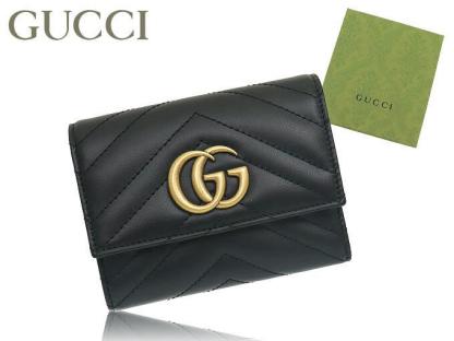 グッチ GUCCI 財布 三つ折り財布 474802 DTD1T ブラック 特別送料無料 GG マーモント シェブロン キルティング レザー コンパクト ウォレット レディース ブランド 通販 2021AW