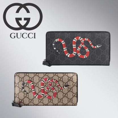 スネーク プリント GGスプリーム キャンバス ジップアラウンドウォレット