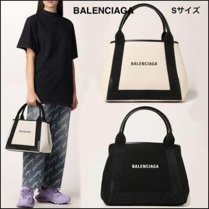 新作★Balenciaga★NAVY ロゴ SMALL CABAS トートバッグ (S)