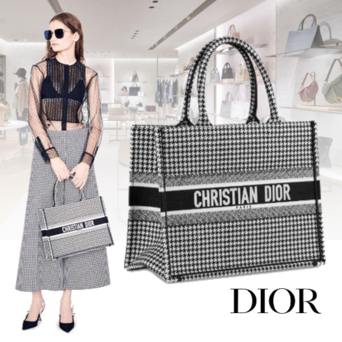 DIOR 直営店 名入れOK! BOOK TOTE ミディアム トート 千鳥格子