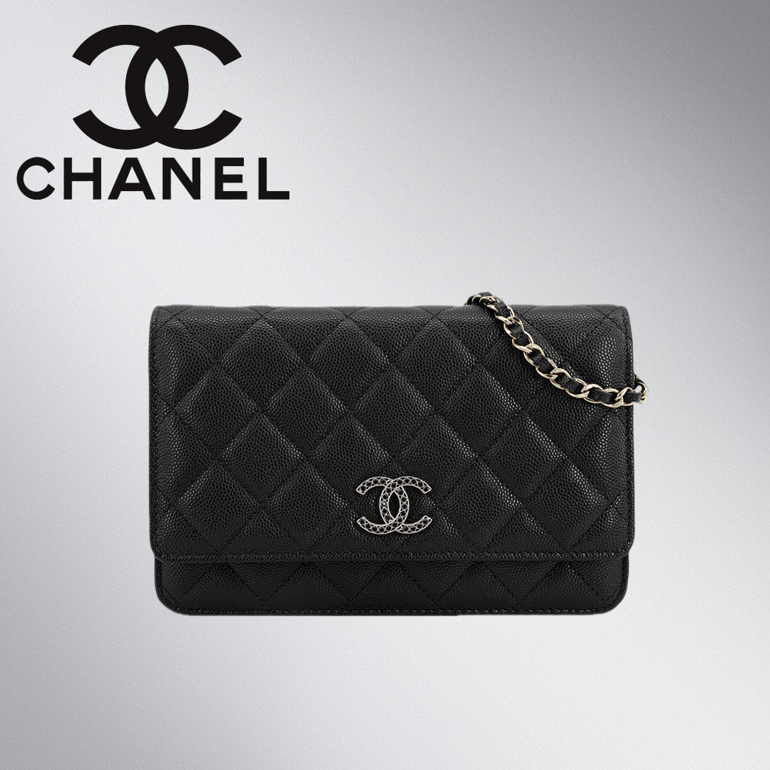 【裏地可愛い】COCO CHANELロゴ入りCC♪チェーンウォレット