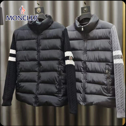 Moncler Padded Wool Zip-Up Cardigan Black/Dark Gray モンクレール パッド入りウール ジップアップ カーディガン ブラック/ダークグレー