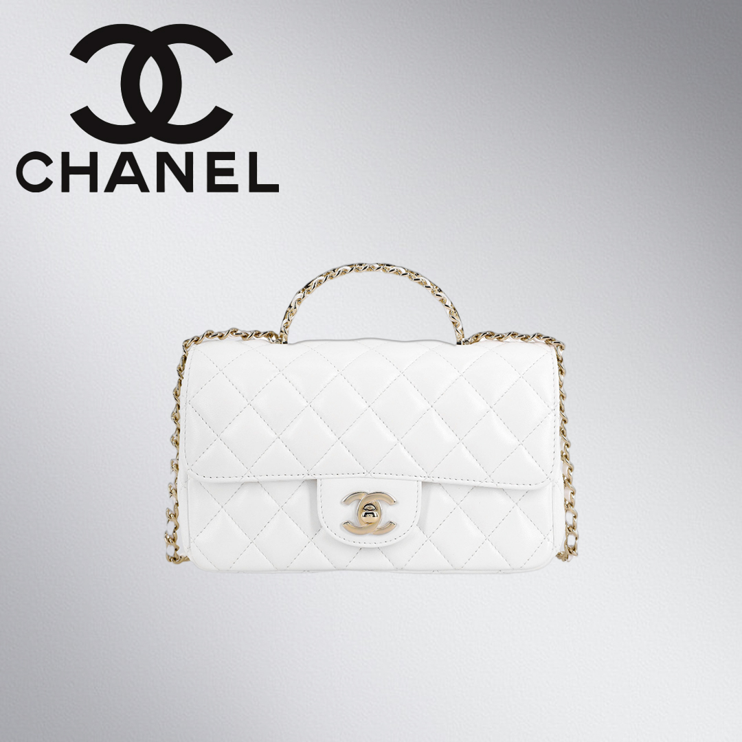シャネル 23A キラキラビジュー トップハンドルバッグ ホワイト
