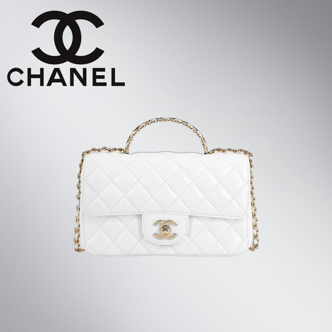 シャネル 23A キラキラビジュー トップハンドルバッグ ホワイト