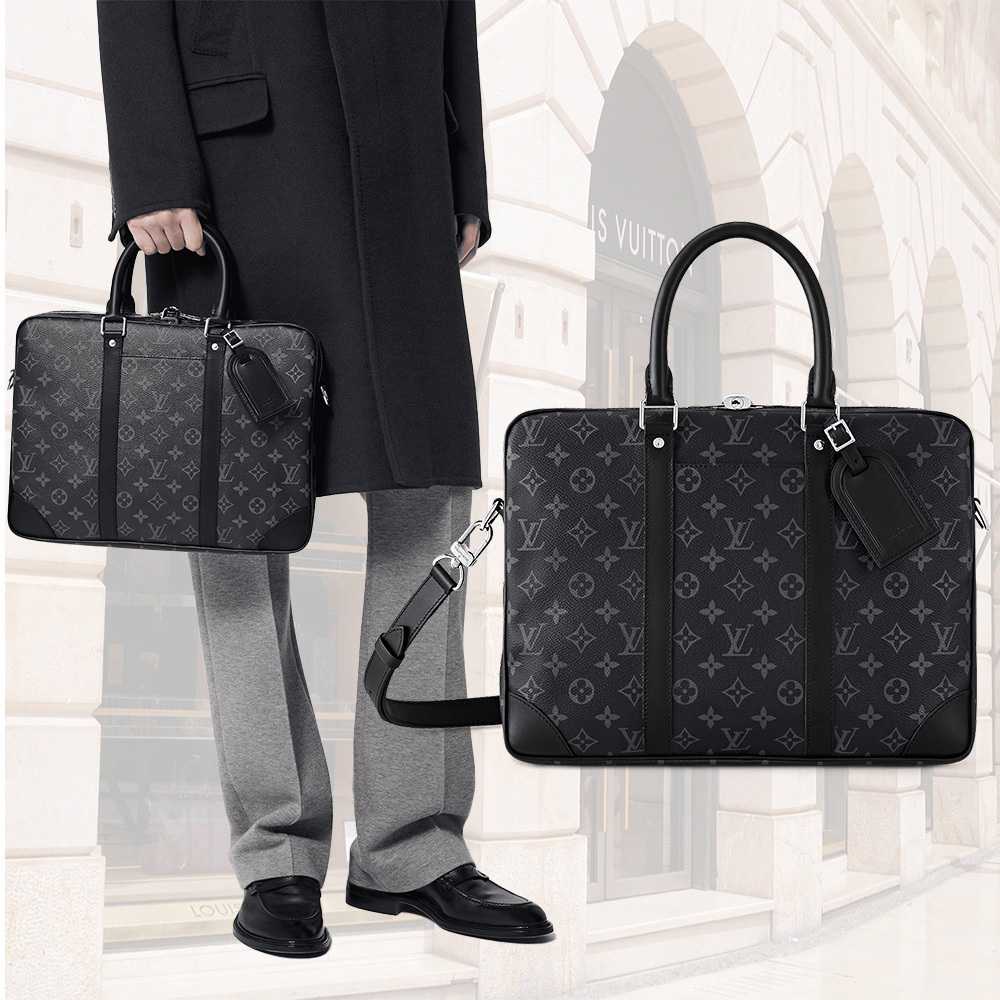 ヴィトンキャップTシャツパンツスニーカーに合うビジネスバッグ