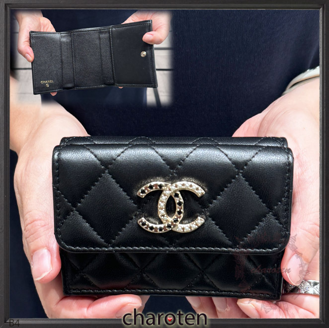 【追跡付】パール＆黒ストーンCC♡最小サイズ♪ミニ財布