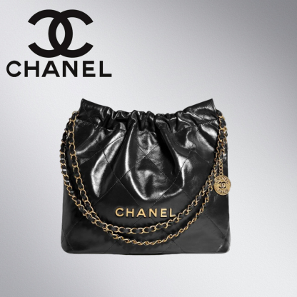 24C★CHANEL 22 スモール トート バッグ【ブラック×ゴールド】
