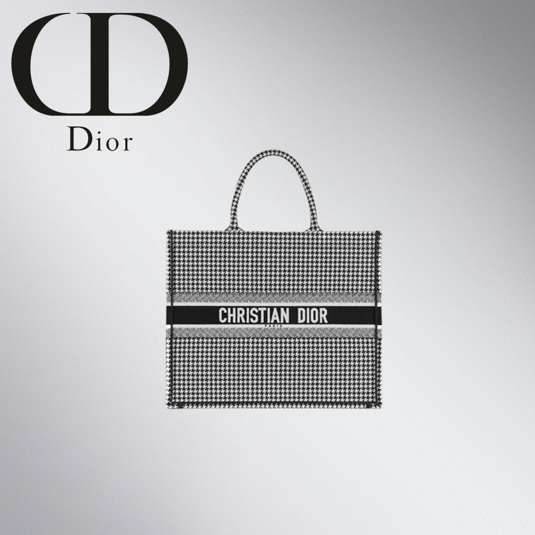 DIOR 直営店 名入れOK! BOOK TOTE ミディアム トート 千鳥格子