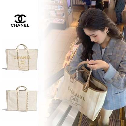 このサイズ使える☆CHANEL ドーヴィルトート縦横32cm エクリュ