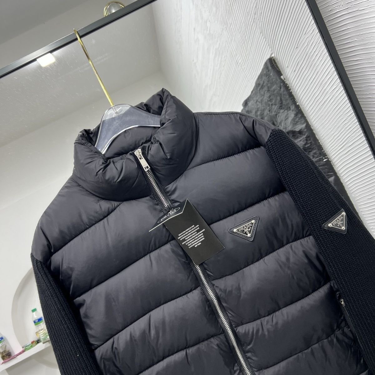 【PRADA】中綿入りウール混カーディガン 長袖 ロゴ コットン