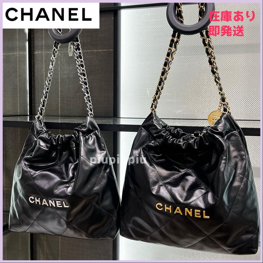 24C★CHANEL 22 スモール トート バッグ【ブラック×ゴールド】