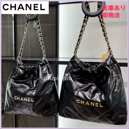 24C★CHANEL 22 スモール トート バッグ【ブラック×ゴールド】