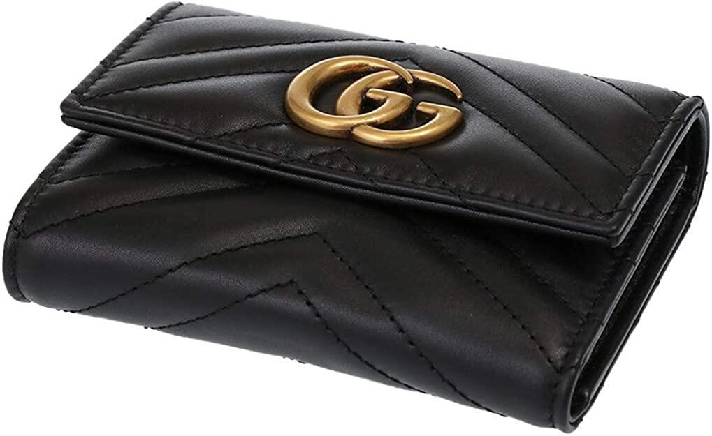 グッチ GUCCI 財布 三つ折り財布 474802 DTD1T ブラック 特別送料無料 GG マーモント シェブロン キルティング レザー コンパクト ウォレット レディース ブランド 通販 2021AW