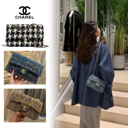 ★オシャレツイード【 CHANEL 】クラシック ハンドバッグ